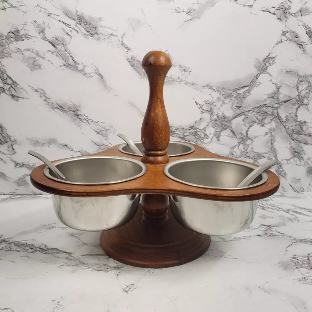 Wood Condiment Server Set Vintage